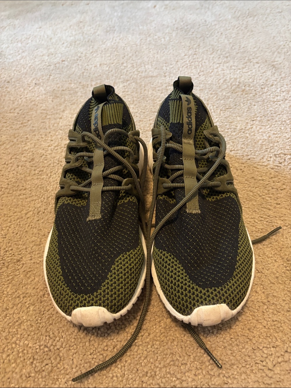 adidas Olive Green and Black Knit Sneakers with White Sole